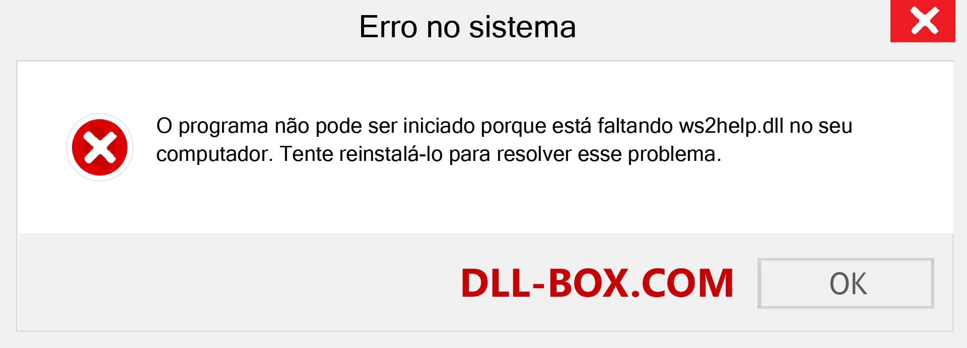 Arquivo ws2help.dll ausente ?. Download para Windows 7, 8, 10 - Correção de erro ausente ws2help dll no Windows, fotos, imagens